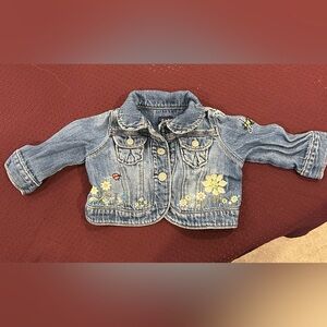 GAP Baby Blue Denim Jacket with Floral Accents - Size 0-6 months